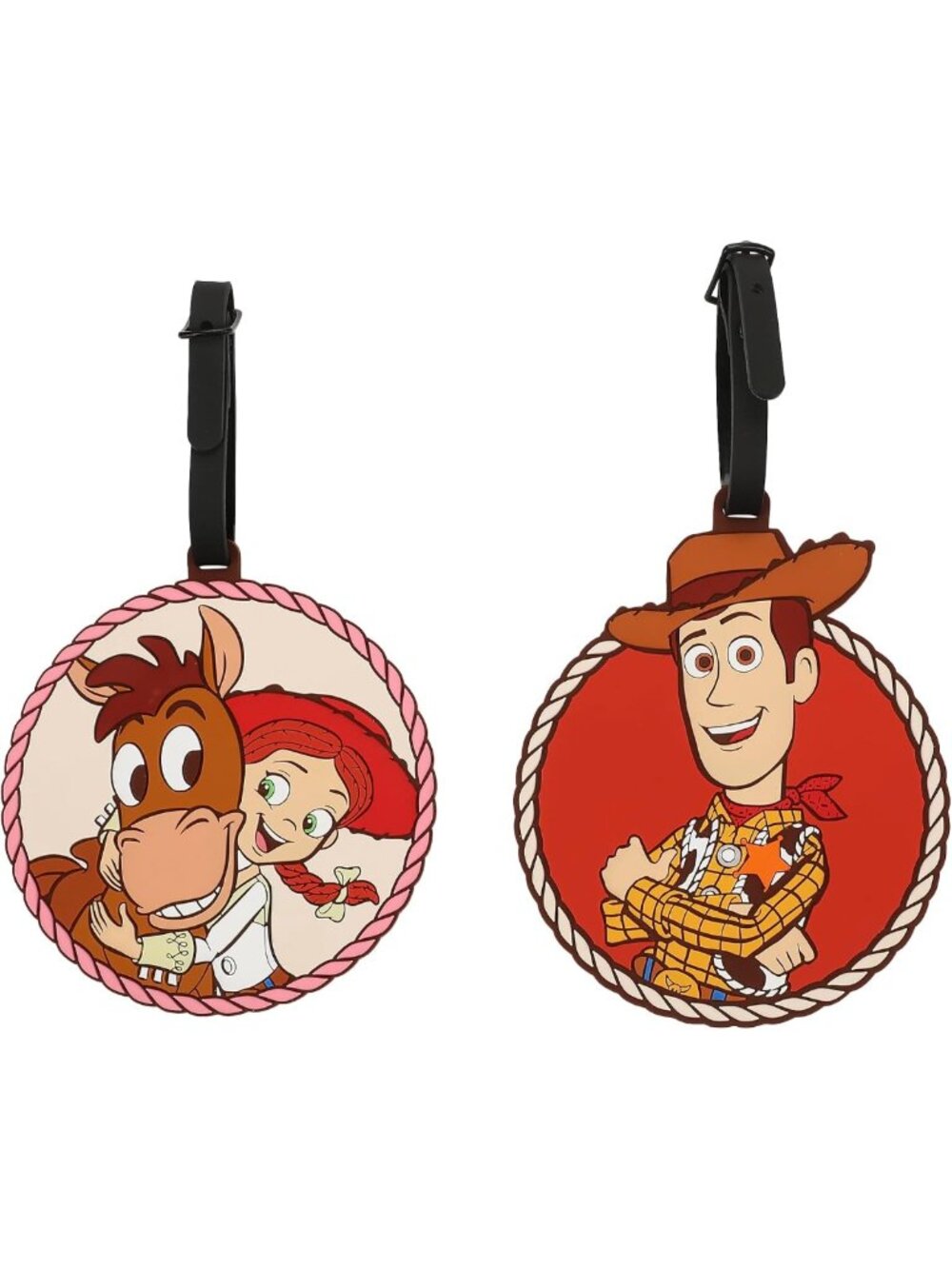 Set of 2 Toy Story Woody & Jessie Molded Rubber Luggage Tags - Fun Travel